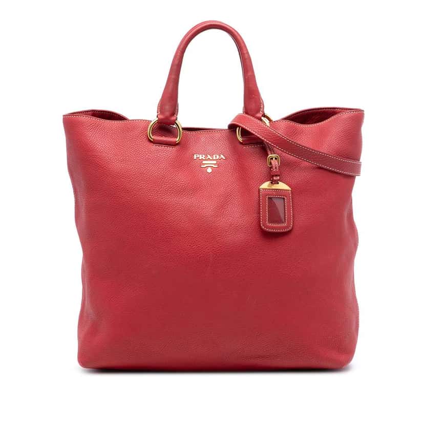 Prada Vitello Daino Open Convertible Tote Red Leather Good condition - Front View