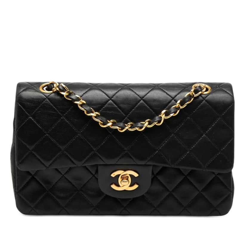 Chanel Small Classic Lambskin Double Flap Black Leather Good condition - Front View