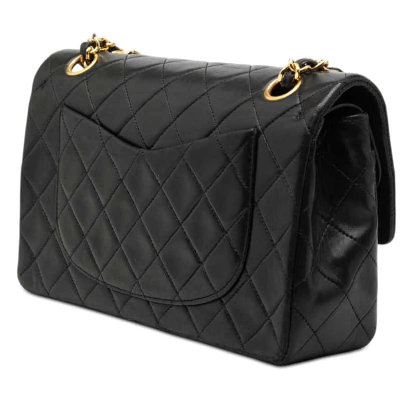 Chanel Small Classic Lambskin Double Flap Black Leather Good condition - Back View