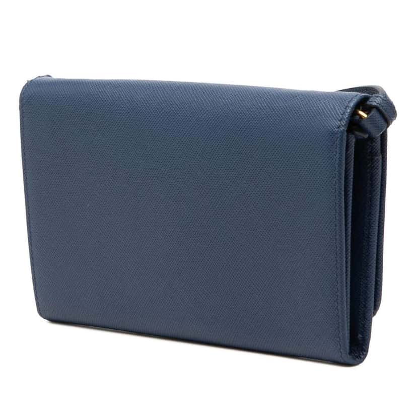 Prada Saffiano Lux Bow Wallet On Strap Blue Leather Very good condition - Back View