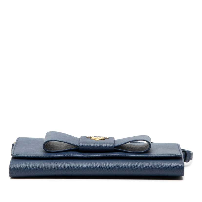 Prada Saffiano Lux Bow Wallet On Strap Blue Leather Very good condition - Inside View