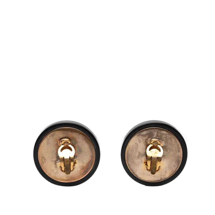 Chanel CC Gold Plated and Resin Round Button Clip On Earrings Gold Metal Very good condition - Back View