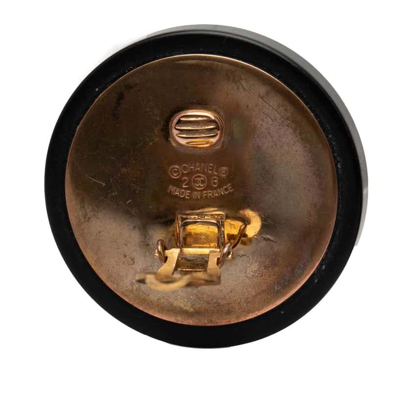 Chanel CC Gold Plated and Resin Round Button Clip On Earrings Gold Metal Very good condition - Inside View