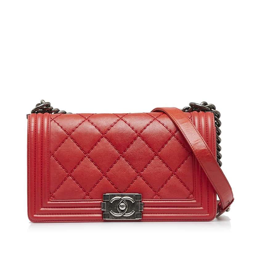 Chanel Old Medium Calfskin Double Stitch Boy Flap Red Leather Very good condition - Front View