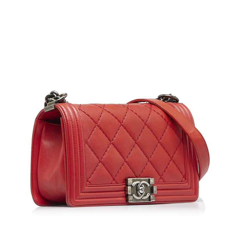 Chanel Old Medium Calfskin Double Stitch Boy Flap Red Leather Very good condition - Back View