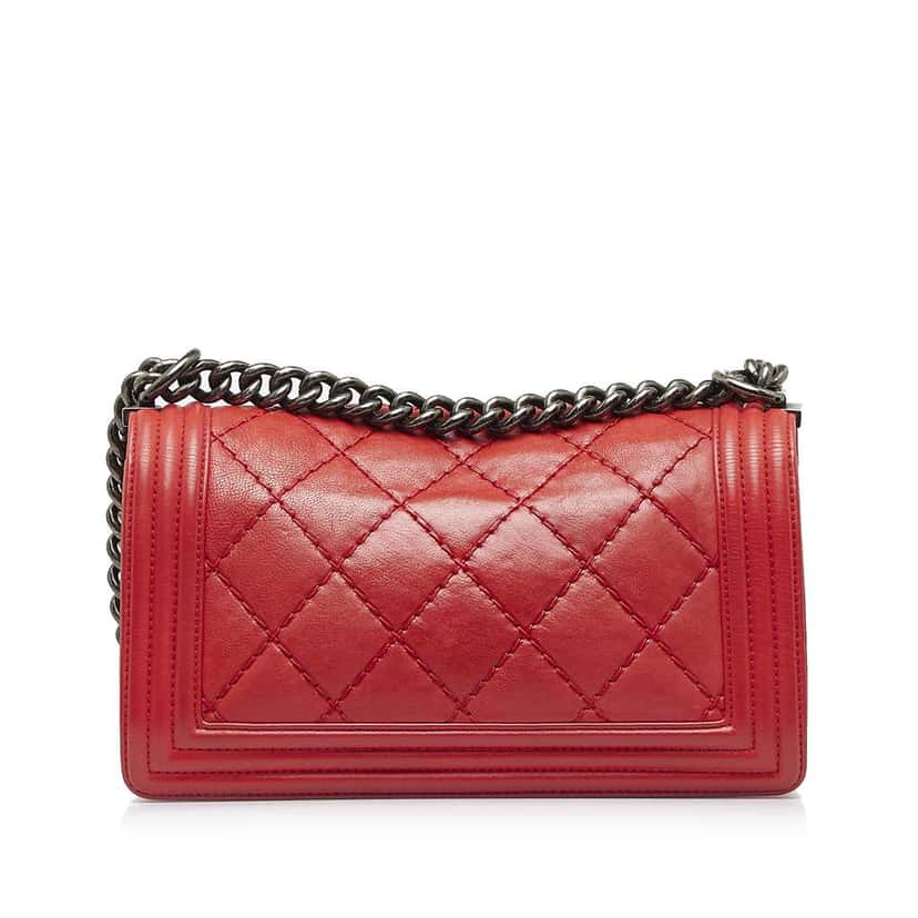 Chanel Old Medium Calfskin Double Stitch Boy Flap Red Leather Very good condition - Inside View