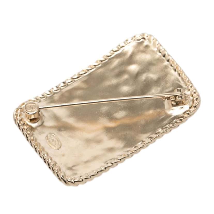 Chanel CC Gold Plated Crystal Logo Crown Plate Brooch Gold Metal Very good condition - Back View