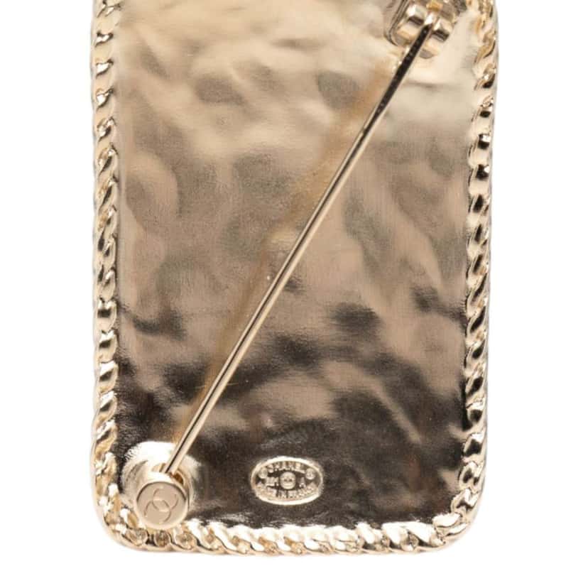 Chanel CC Gold Plated Crystal Logo Crown Plate Brooch Gold Metal Very good condition - Inside View