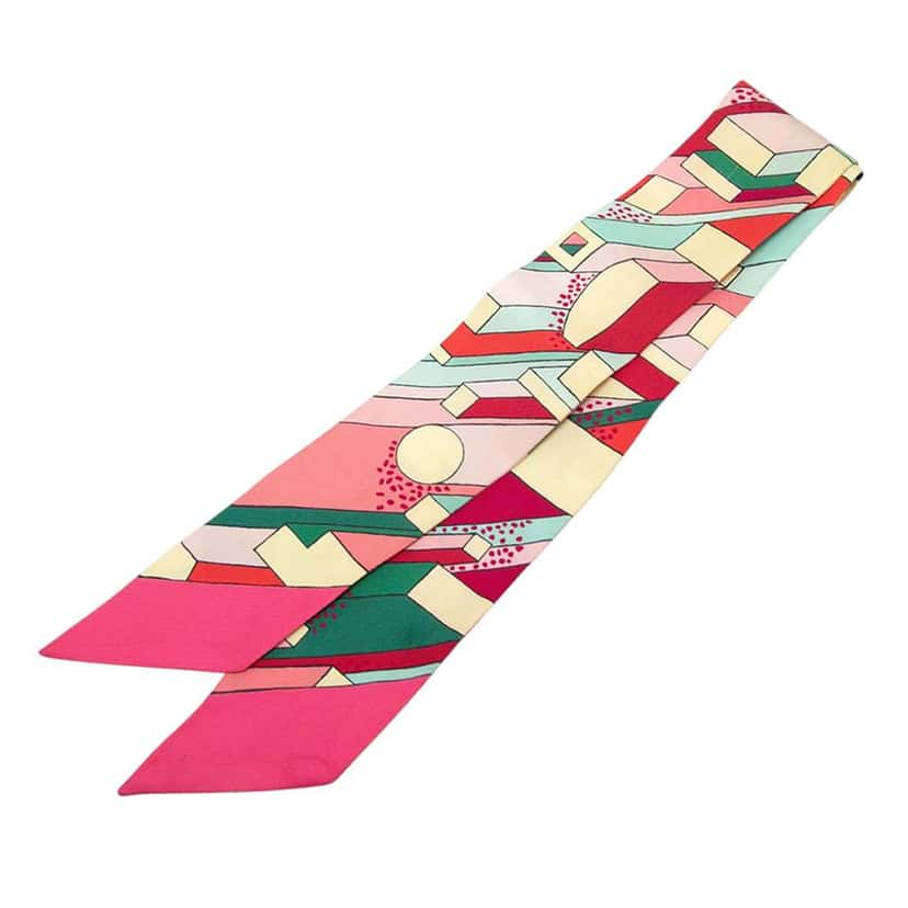 Hermès On A Summer Day Silk Twilly Scarf Pink Silk Very good condition - Front View