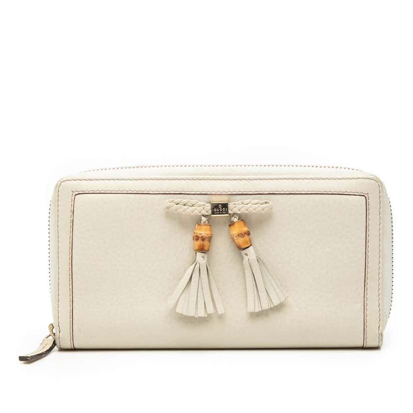 Gucci Leather Bamboo Tassel Continental Wallet White Leather Very good condition - Front View