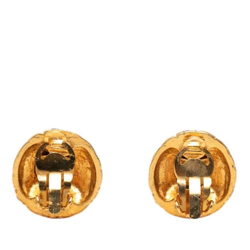 Chanel Gold Plated Rhinestone Quilted Round Clip On Earrings Gold Metal Very good condition - Back View