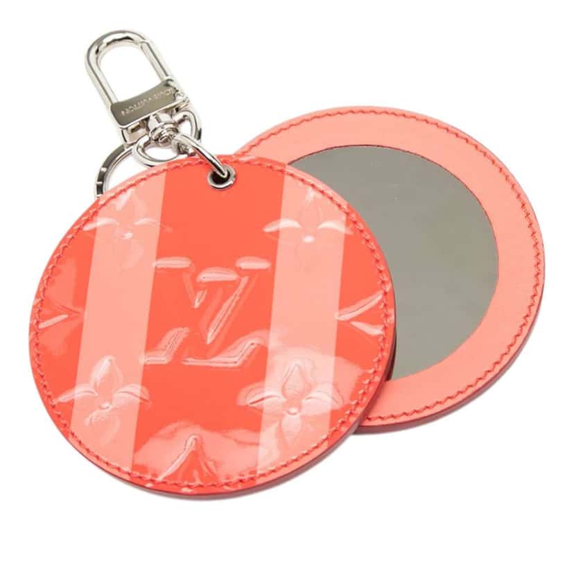 Louis Vuitton Rose Litchi Monogram Vernis Sweet Stripes Mirror Bag Charm and Key Holder Red Leather Very good condition - Back View
