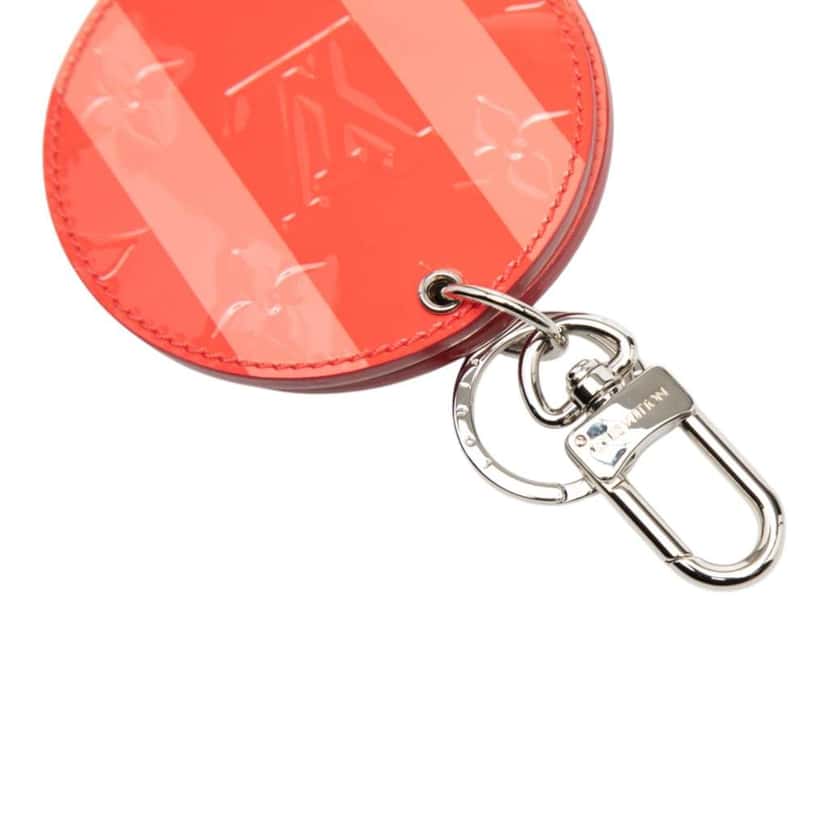 Louis Vuitton Rose Litchi Monogram Vernis Sweet Stripes Mirror Bag Charm and Key Holder Red Leather Very good condition - Model View
