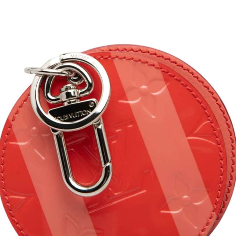 Louis Vuitton Rose Litchi Monogram Vernis Sweet Stripes Mirror Bag Charm and Key Holder Red Leather Very good condition - Box View