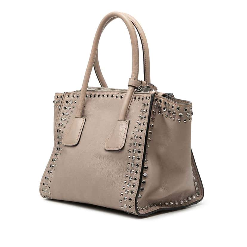 Prada Glace Calf Studded Twin Pocket Satchel Beige Leather Very good condition - Back View