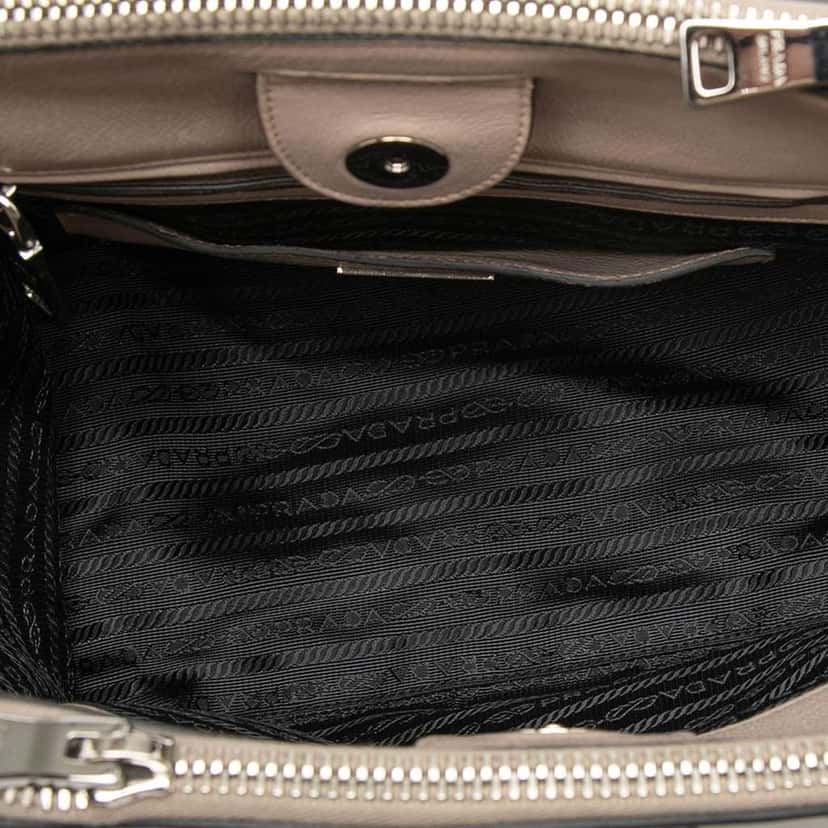 Prada Glace Calf Studded Twin Pocket Satchel Beige Leather Very good condition - Model View
