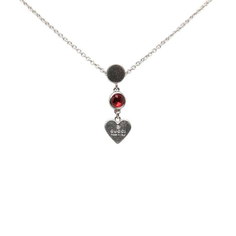 Gucci Sterling Silver Heart Crystal Drop Pendant Necklace Silver Silver Very good condition - Back View