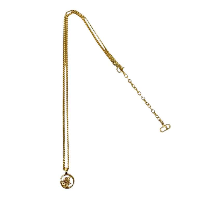 Dior Gold Plated Logo Pendant Necklace Gold Metal Very good condition - Back View