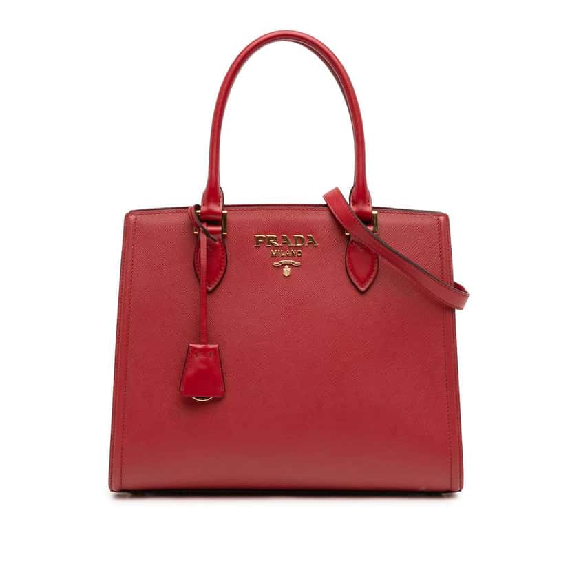 Prada Soft Calf Trimmed Saffiano Lux Satchel Red Leather Good condition - Front View