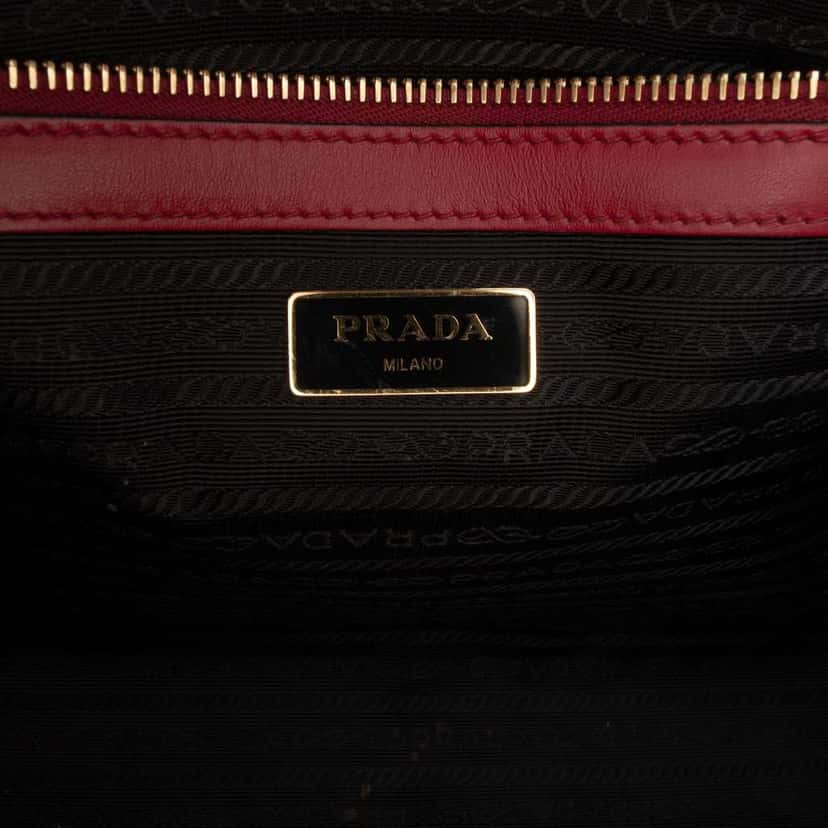 Prada Soft Calf Trimmed Saffiano Lux Satchel Red Leather Good condition - Box View