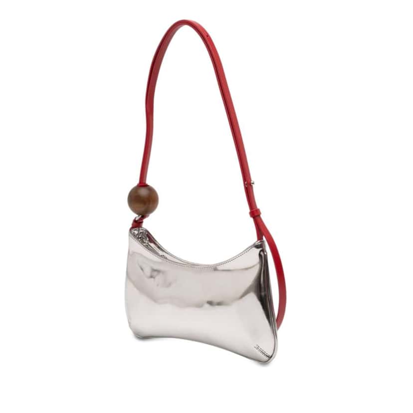 Jacquemus Patent Le Bisou Perle Shoulder Bag Silver Leather Good condition - Back View