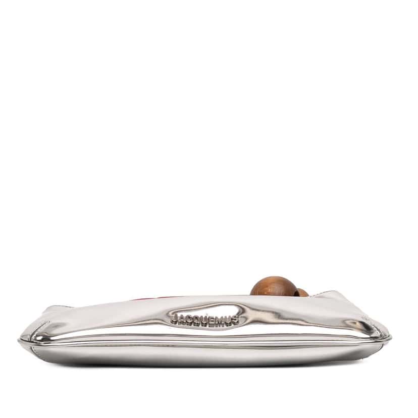 Jacquemus Patent Le Bisou Perle Shoulder Bag Silver Leather Good condition - Inside View