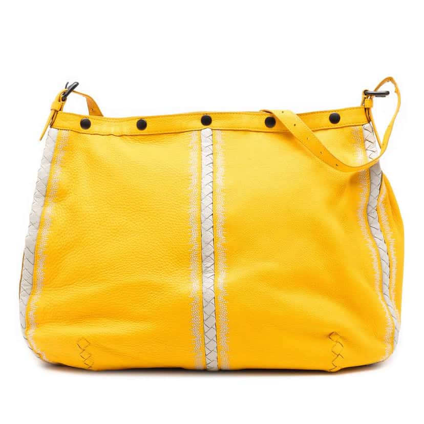 Bottega Veneta Intrecciato Trimmed Nappa Crossbody Yellow Leather Good condition - Front View