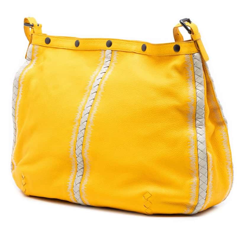 Bottega Veneta Intrecciato Trimmed Nappa Crossbody Yellow Leather Good condition - Back View