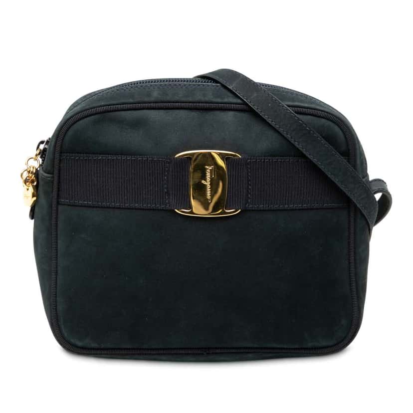 Salvatore Ferragamo Suede Vara Bow Crossbody Blue Leather Good condition - Front View