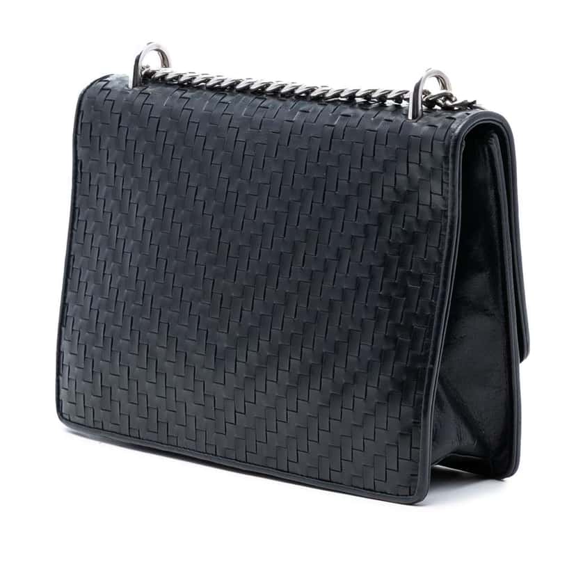 Prada Woven Madras Leather Chain Flap Bag Black Leather Good condition - Back View