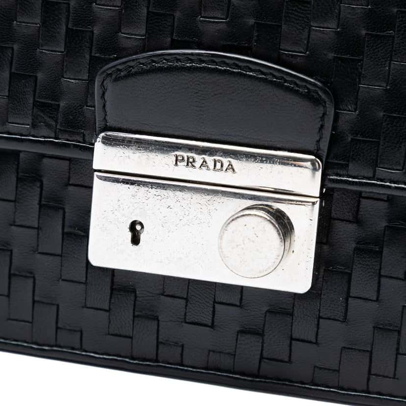 Prada Woven Madras Leather Chain Flap Bag Black Leather Good condition - Box View