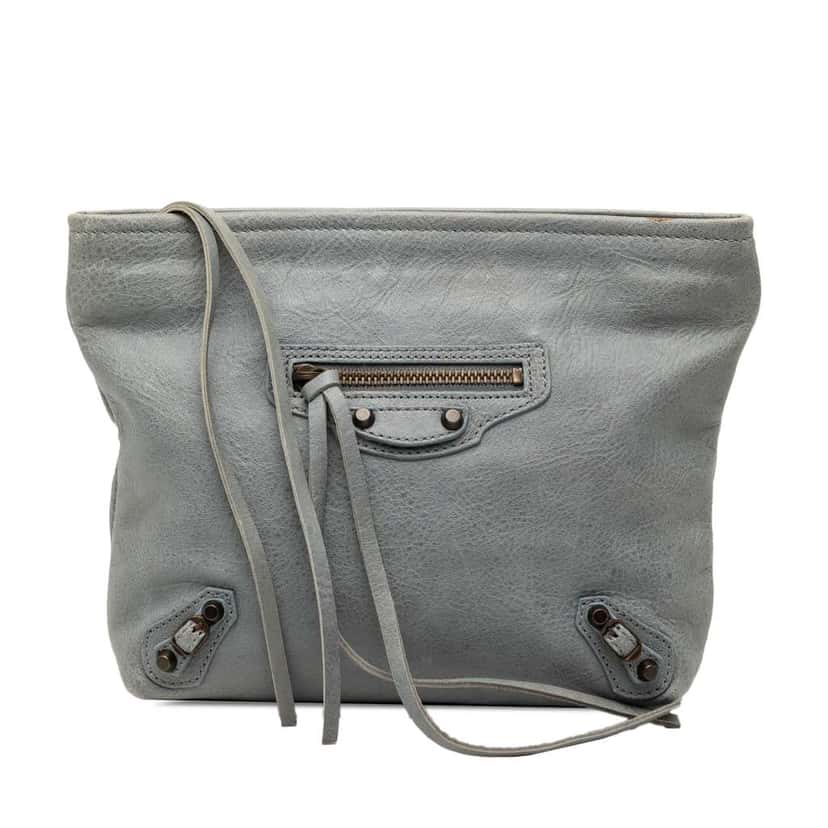 Balenciaga Lambskin Motocross Classic Clutch Grey Leather Good condition - Front View