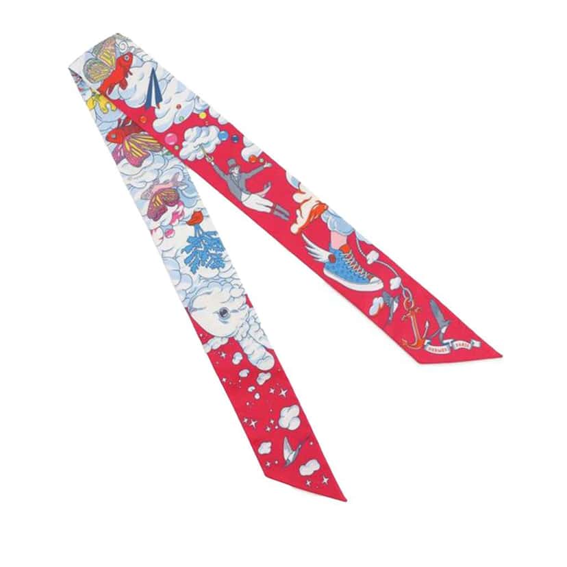 Hermès Sur Mon Nuage Silk Twilly Scarf Pink Silk Very good condition - Front View