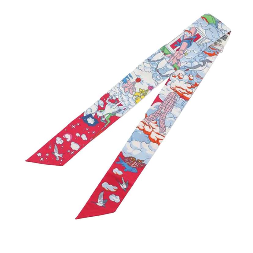 Hermès Sur Mon Nuage Silk Twilly Scarf Pink Silk Very good condition - Back View