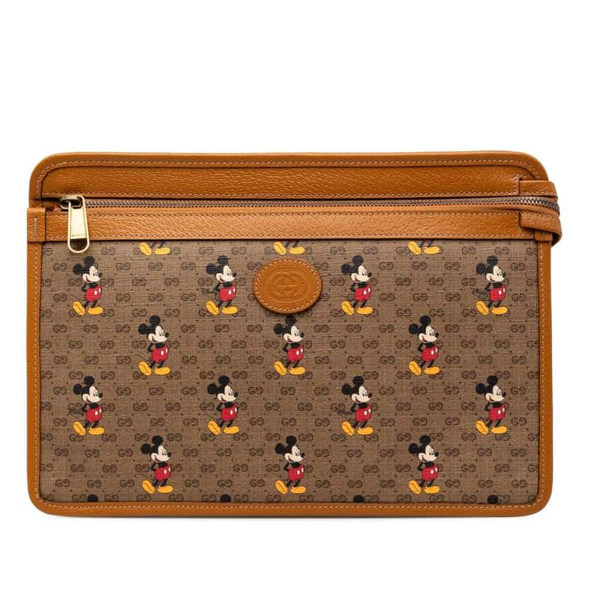 Gucci Disney Micro GG Supreme Mickey Mouse Clutch Brown Canvas Good condition - Front View