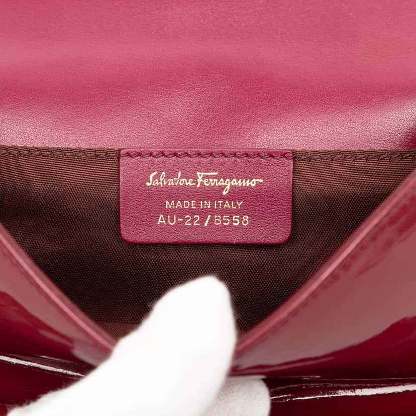 Salvatore Ferragamo Patent Vara Bow Chain Crossbody Red Leather Good condition - Box View