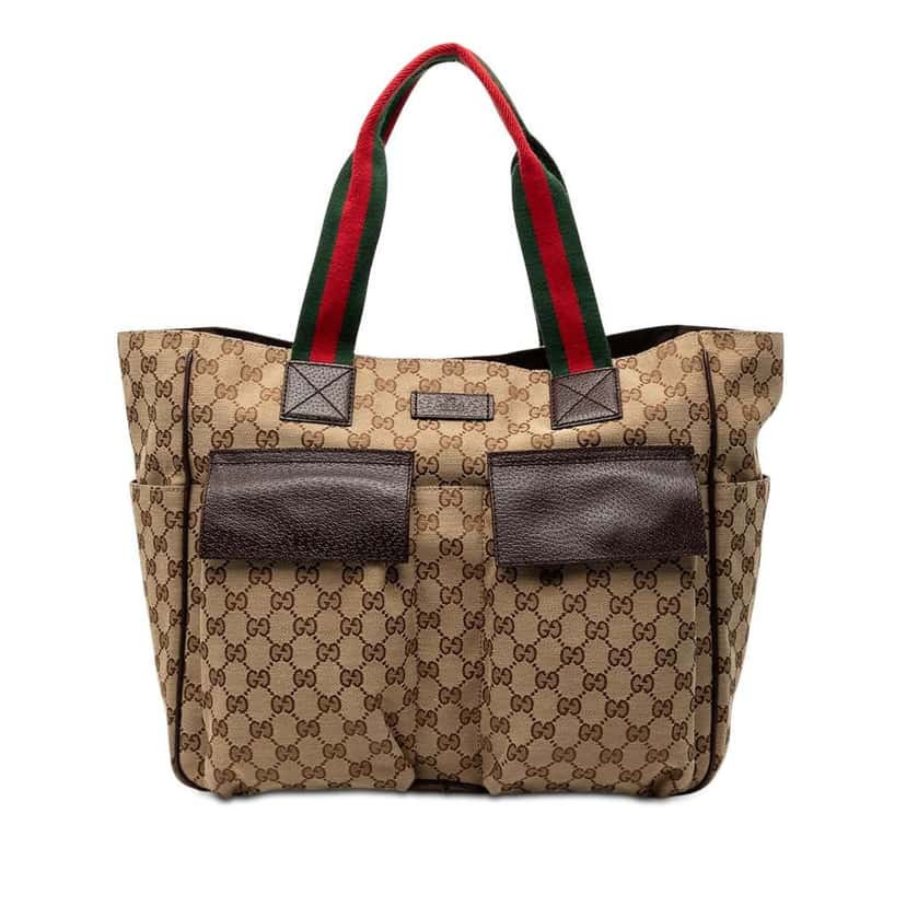 Gucci GG Canvas Web Tote Beige Canvas Good condition - Front View