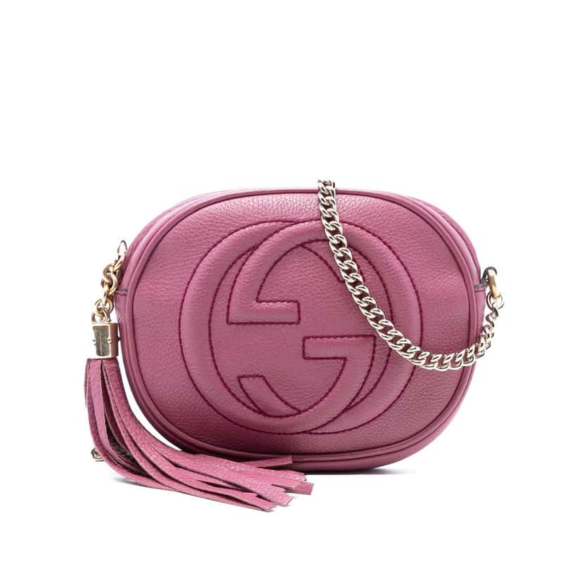 Gucci Mini Pebbled Calfskin Soho Chain Crossbody Pink Leather Good condition - Front View