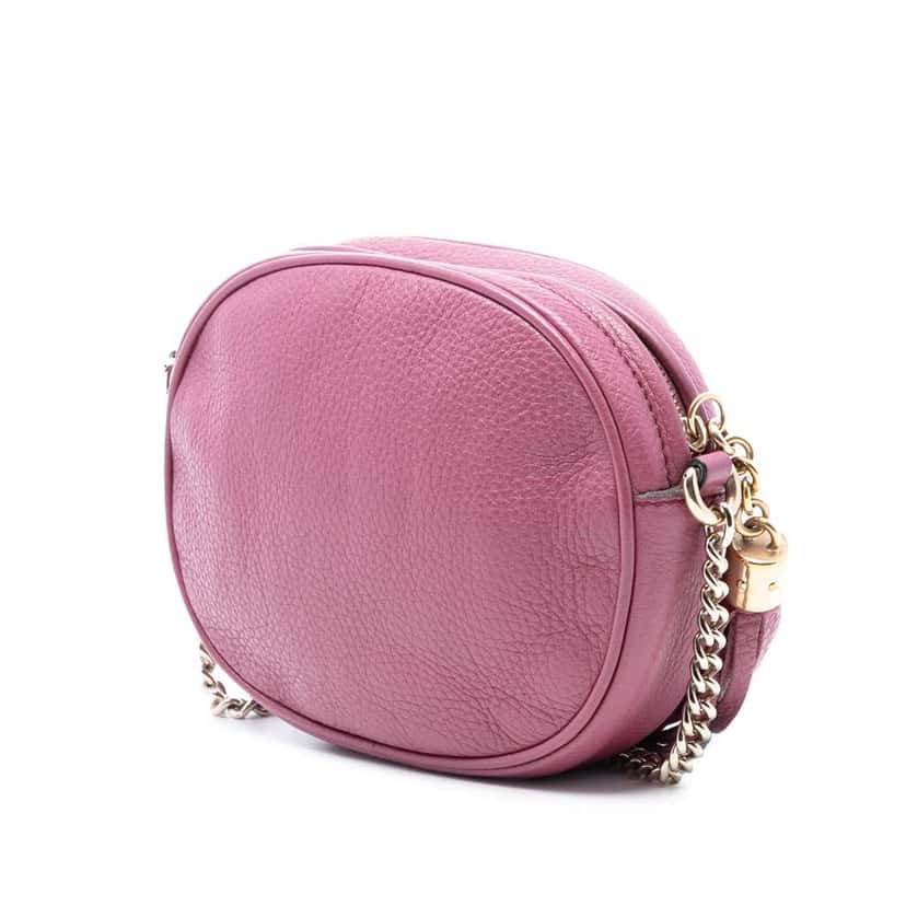 Gucci Mini Pebbled Calfskin Soho Chain Crossbody Pink Leather Good condition - Back View