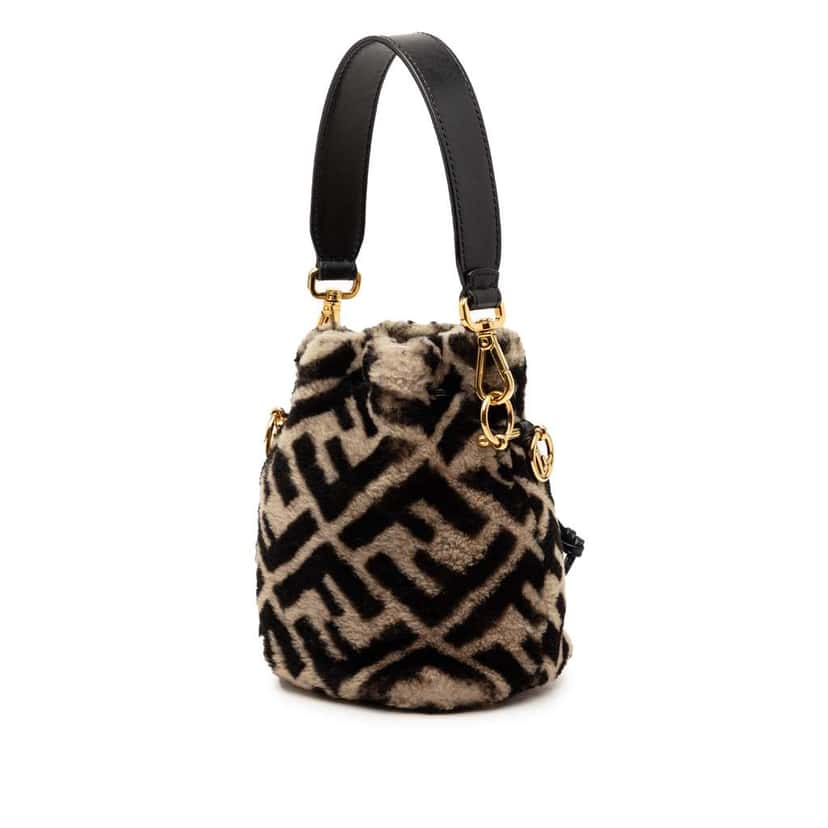 Fendi Mini Zucca Shearling Mon Tresor Bucket Bag Beige Good condition - Back View