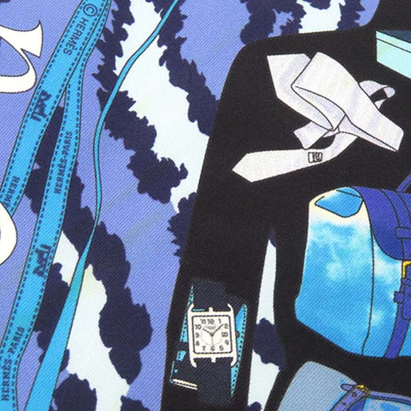 Hermès Monsieur Et Madame Silk Scarf Blue Silk Good condition - Inside View