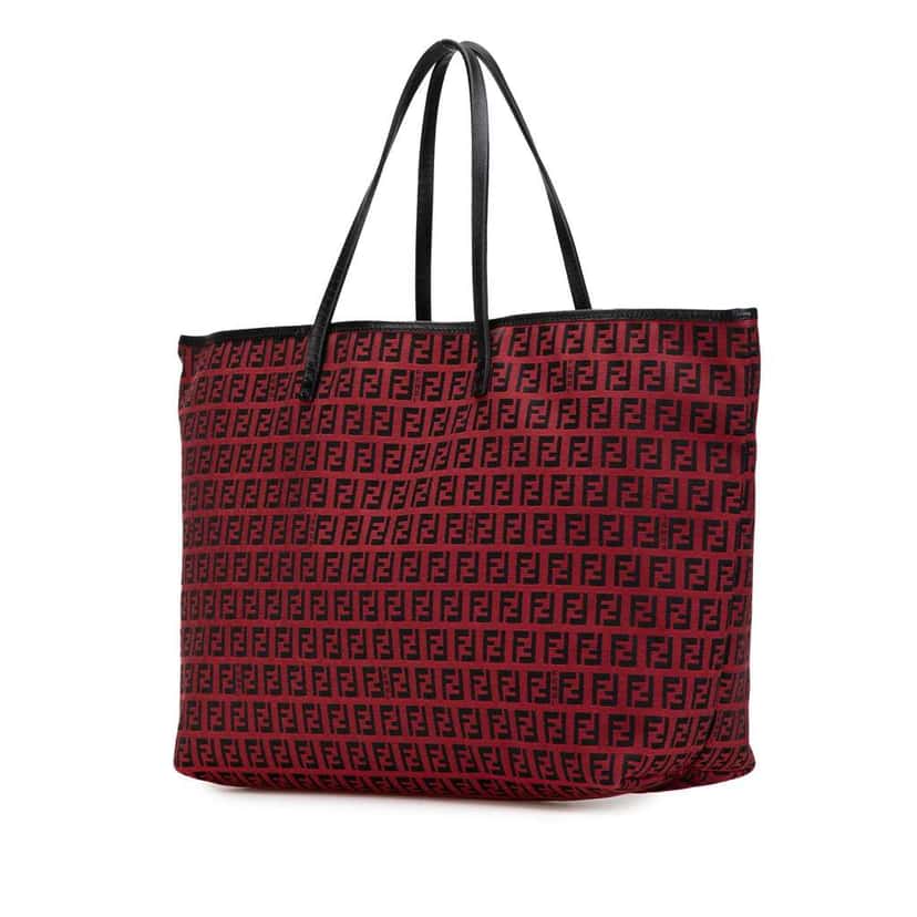 Fendi Medium Zucchino Canvas Roll Tote Red Canvas Good condition - Back View