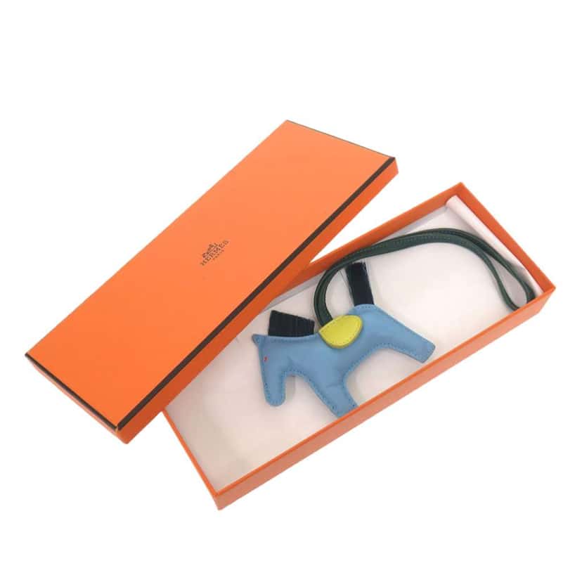 Hermès Milo Lambskin Grigri Rodeo Pegase Bag Charm PM Blue Leather Good condition - Model View