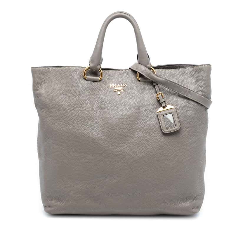 Prada Vitello Daino Open Convertible Tote Grey Leather Good condition - Front View