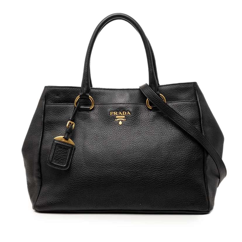 Prada Vitello Daino Open Convertible Tote Black Leather Good condition - Front View