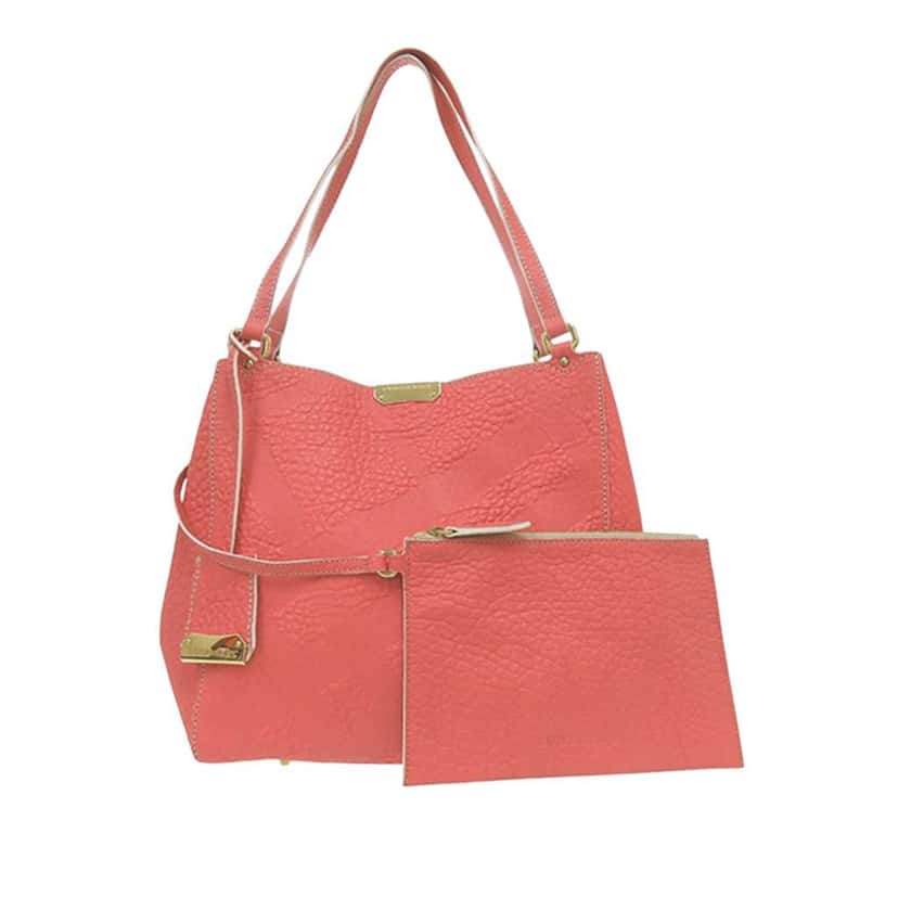Burberry Small Embossed Grain Check Canterbury Tote Pink Leather Good condition - Front View