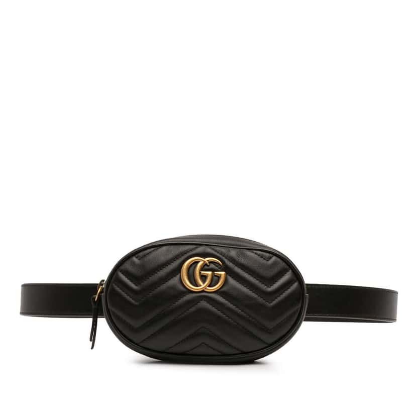 Gucci GG Marmont Matelasse Leather Belt Bag Black Leather Good condition - Front View