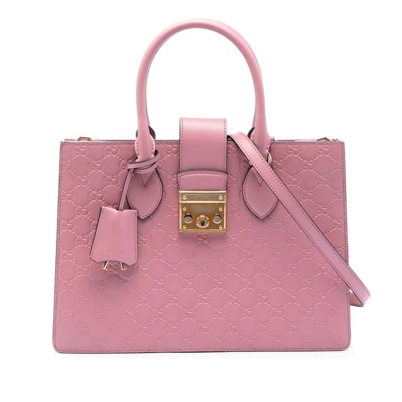 Gucci Medium Guccissima Padlock Double Top Handle Bag Pink Leather Good condition - Front View