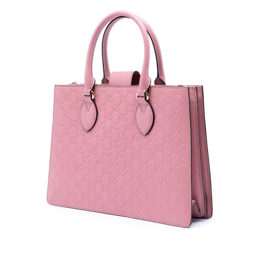 Gucci Medium Guccissima Padlock Double Top Handle Bag Pink Leather Good condition - Back View