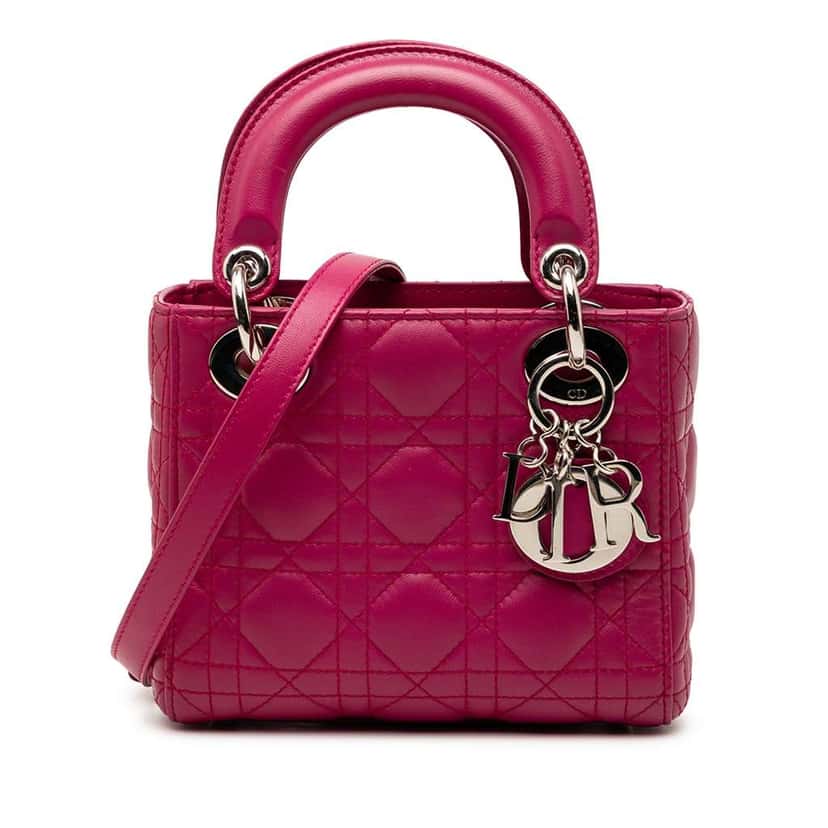 Dior Mini Lambskin Cannage Lady Dior Pink Leather Good condition - Front View